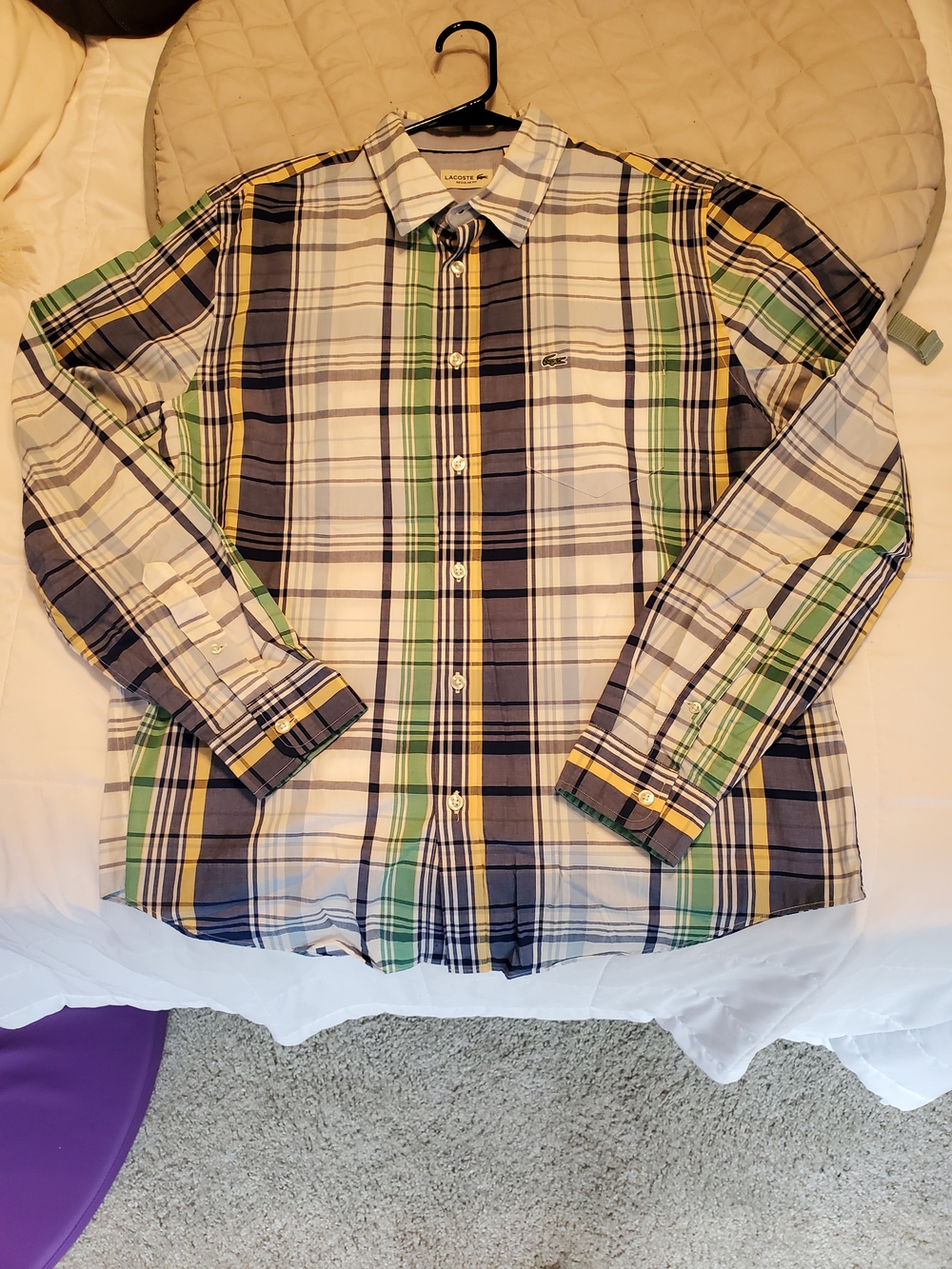 Lacoste Men’s Green & Navy Plaid Button-Down Shirt